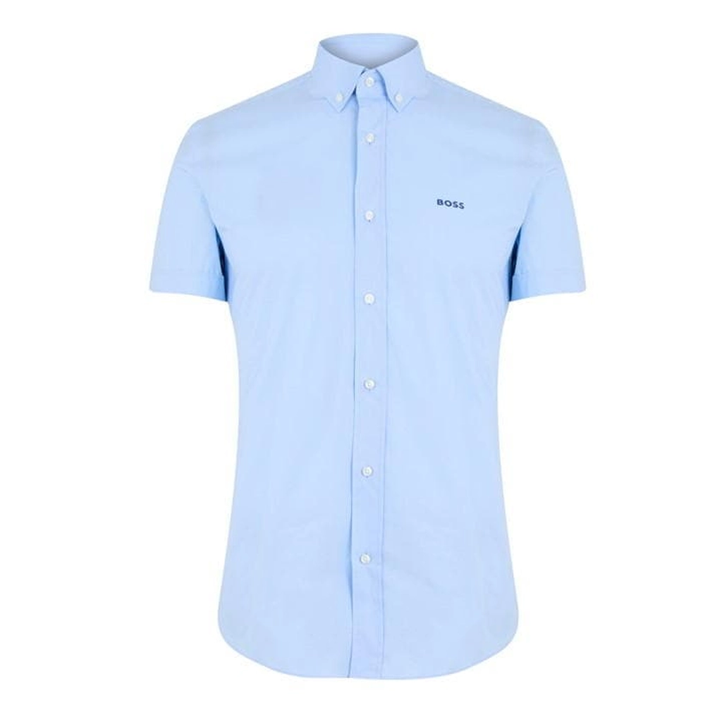 Hugo Boss Men's Short Sleeve Plain Shirt - Blue